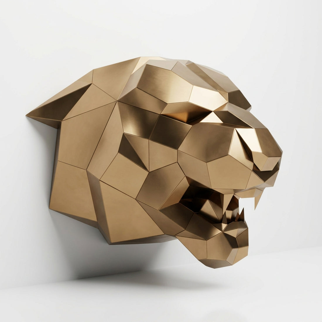 Sculpture Tête de Tigre Rugissante Facettée - Sculpture Origami