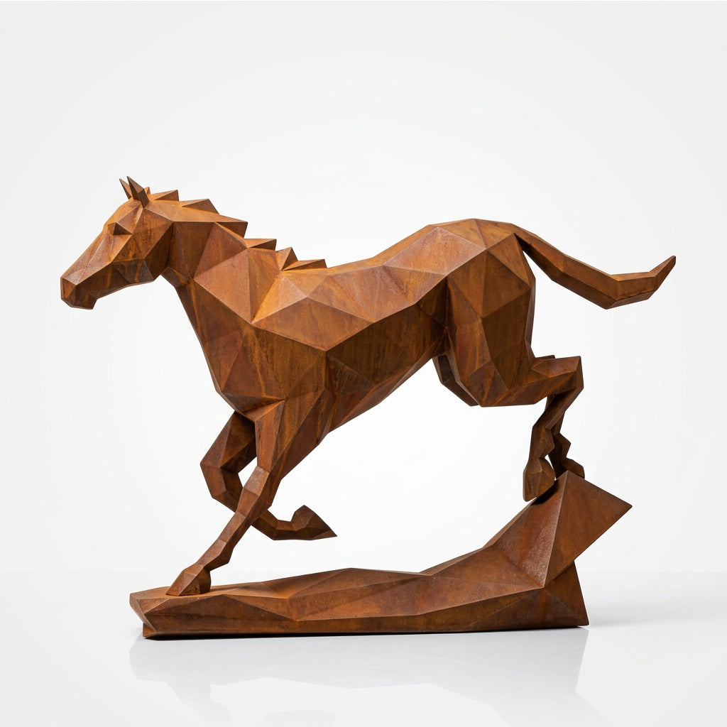 Grande Sculpture Cheval Origami en Corten - Sculpture Origami