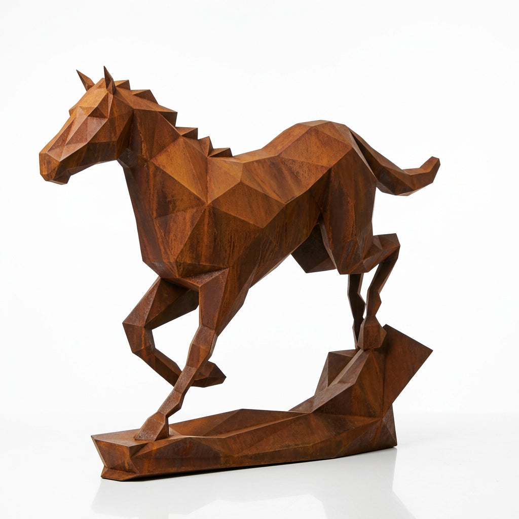 Grande Sculpture Cheval Origami en Corten - Sculpture Origami