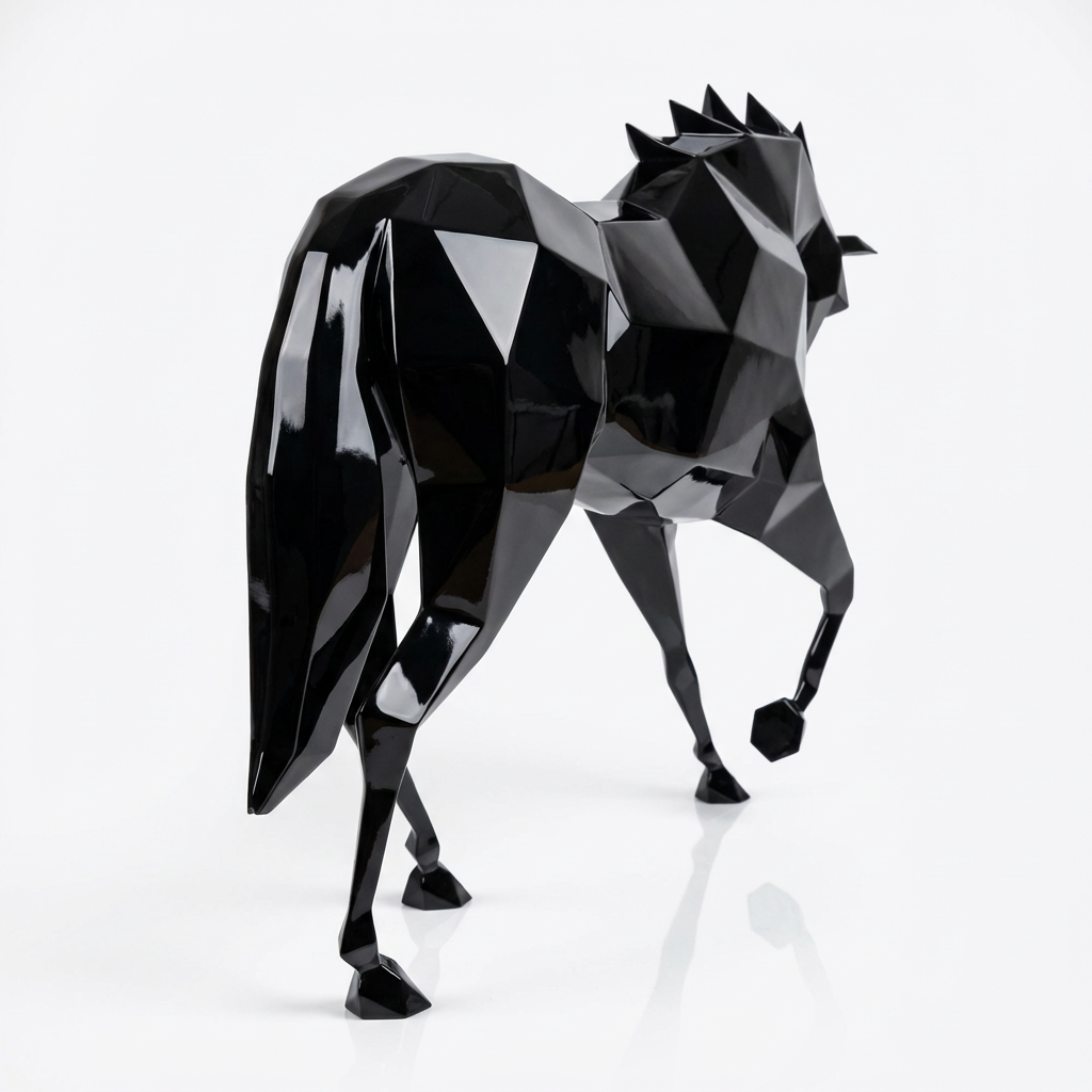 Grande Sculpture Cheval Polygone en Résine - Sculpture Origami