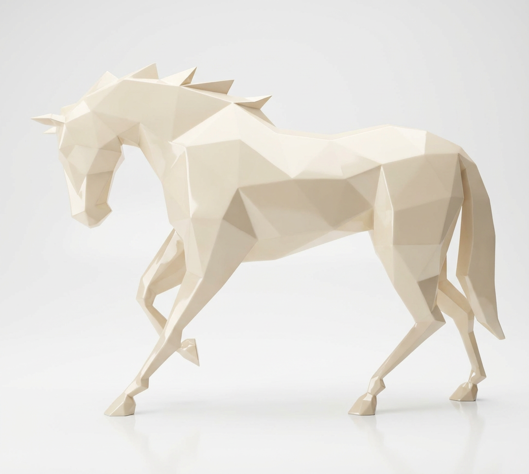 Grande Sculpture Cheval Polygone en Résine - Sculpture Origami