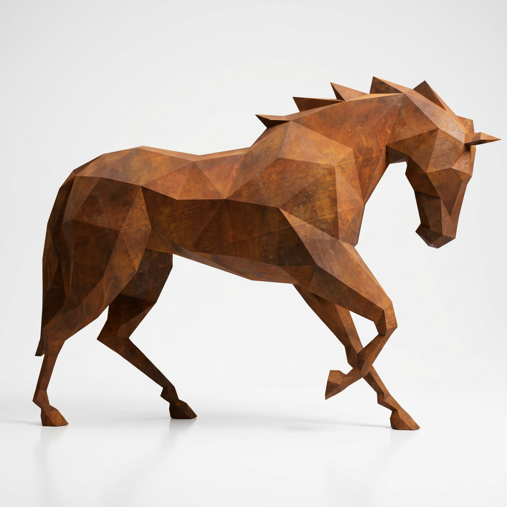Grande Sculpture Cheval Polygone en Corten - Sculpture Origami