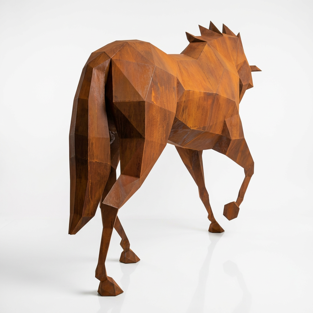 Grande Sculpture Cheval Polygone en Corten - Sculpture Origami