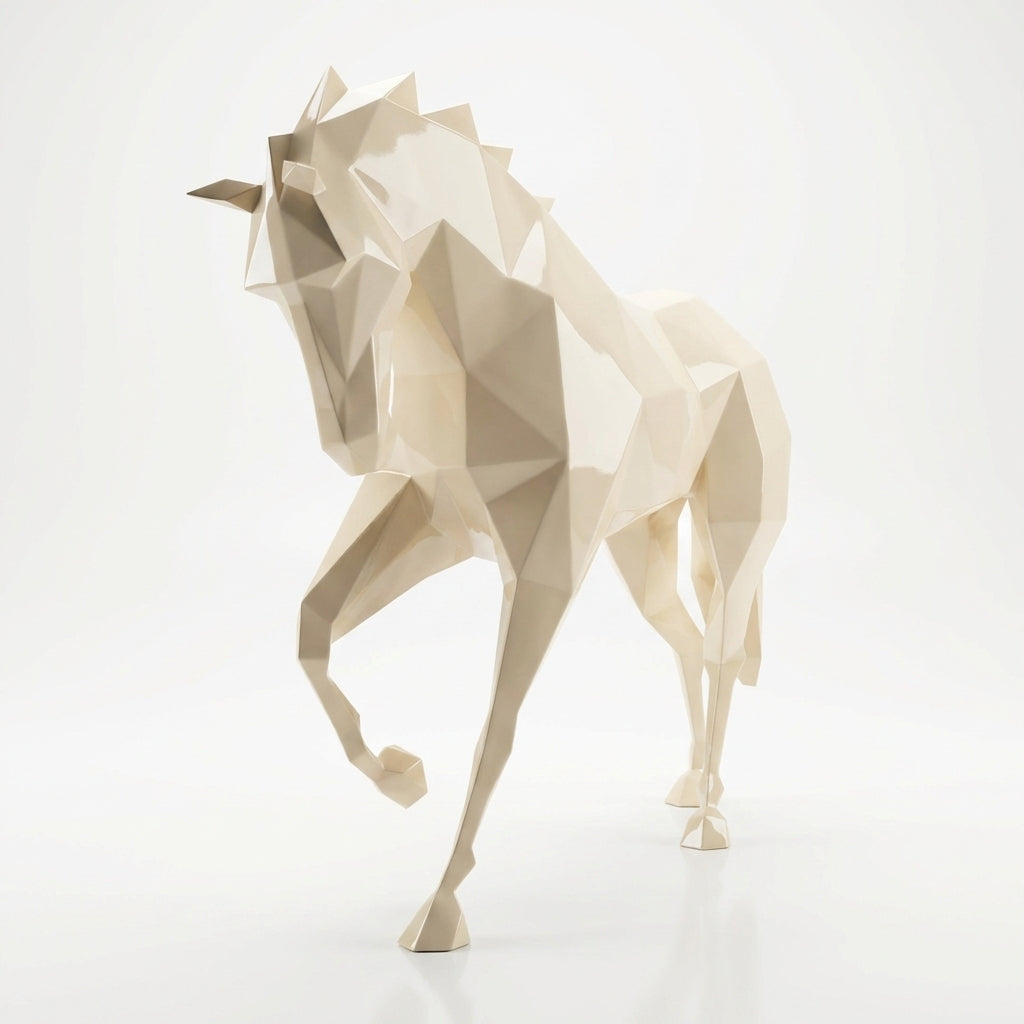 Grande Sculpture Cheval Polygone en Résine - Sculpture Origami
