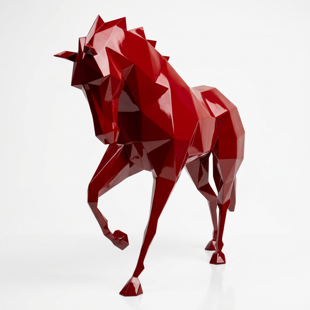 Grande Sculpture Cheval Polygone en Résine - Sculpture Origami