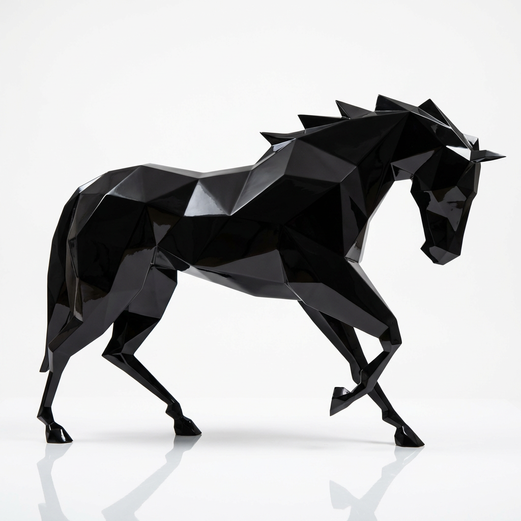 Grande Sculpture Cheval Polygone en Résine - Sculpture Origami