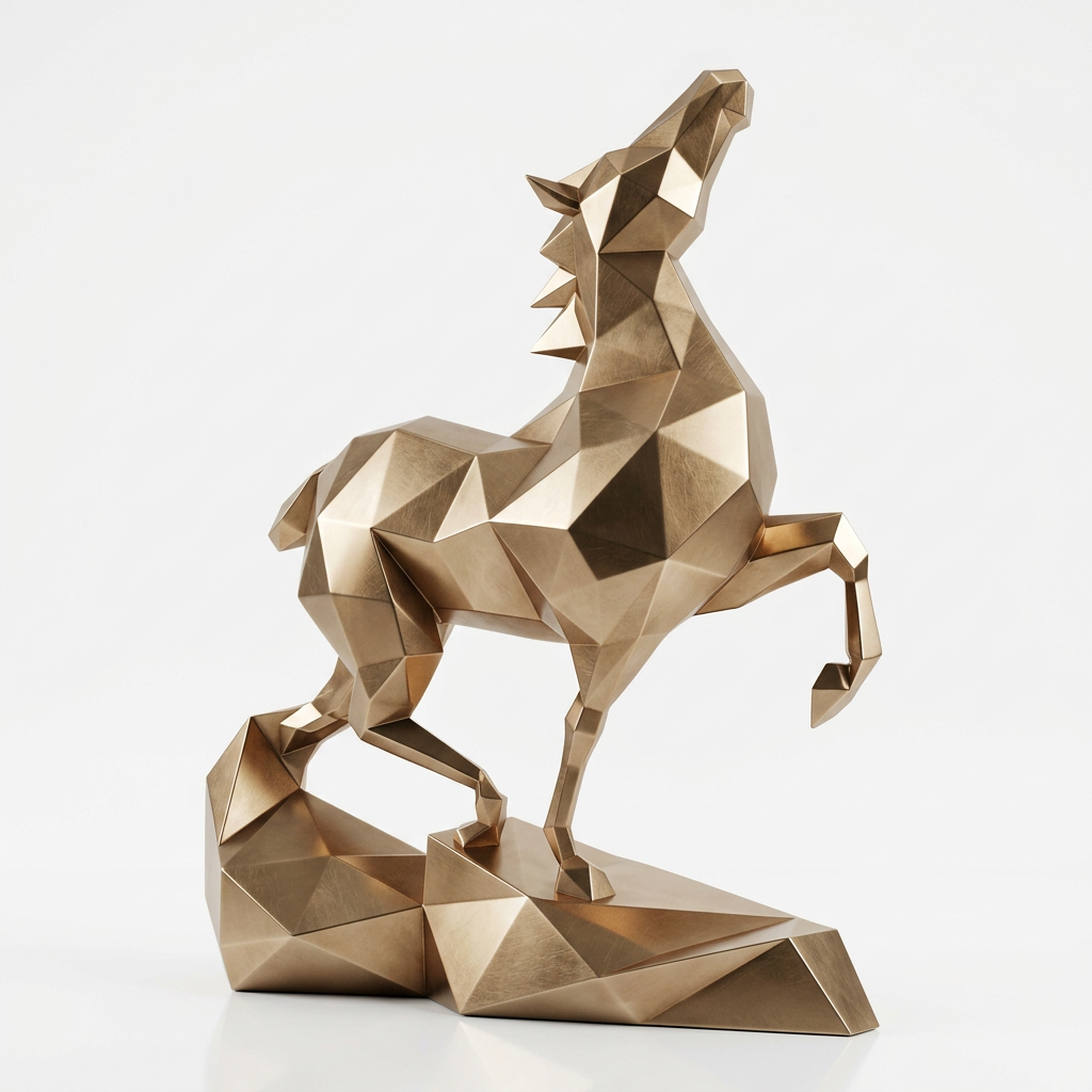Grande Sculpture Cheval Polygone Métallique - Sculpture Origami