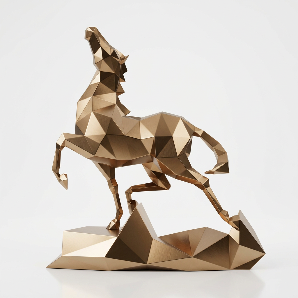 Grande Sculpture Cheval Polygone Métallique - Sculpture Origami