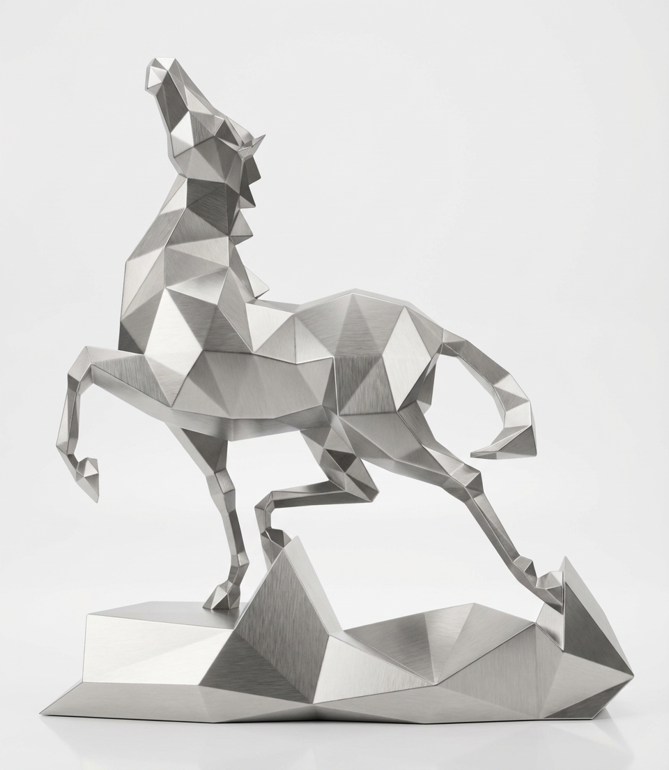 Grande Sculpture Cheval Polygone Métallique - Sculpture Origami