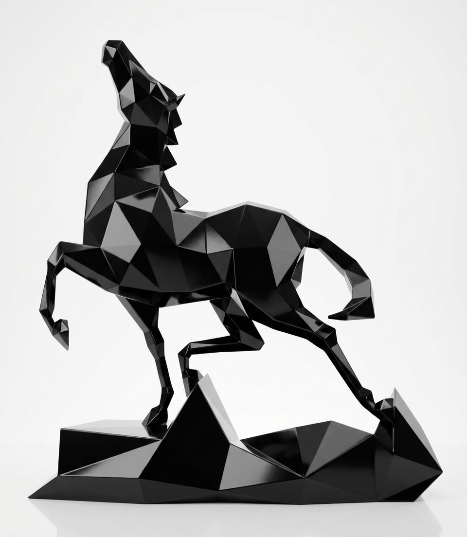 Petite Sculpture Cheval Polygone Métallique - Sculpture Origami
