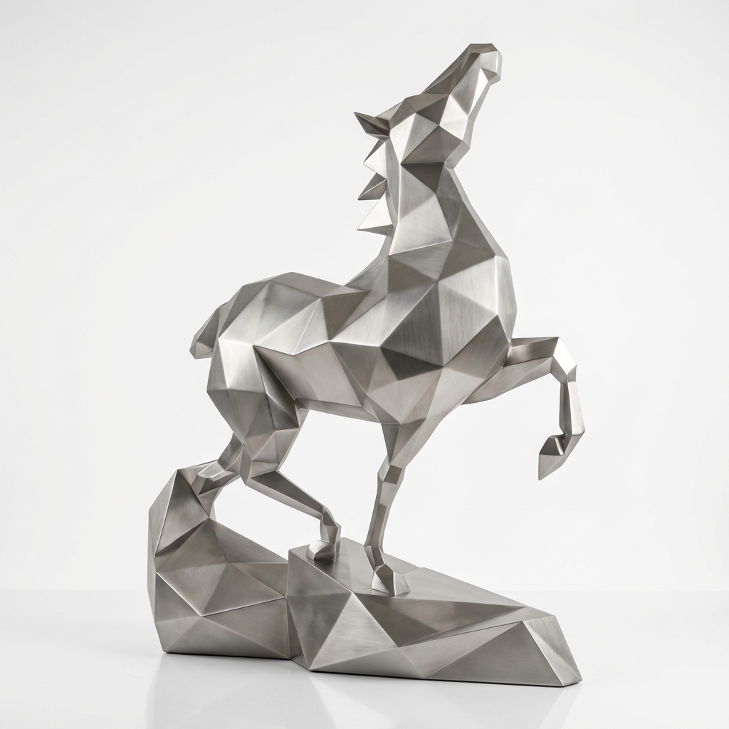 Grande Sculpture Cheval Polygone Métallique - Sculpture Origami