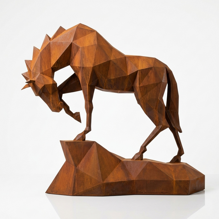 Grande Sculpture cheval Polygone  en Corten - Sculpture Origami