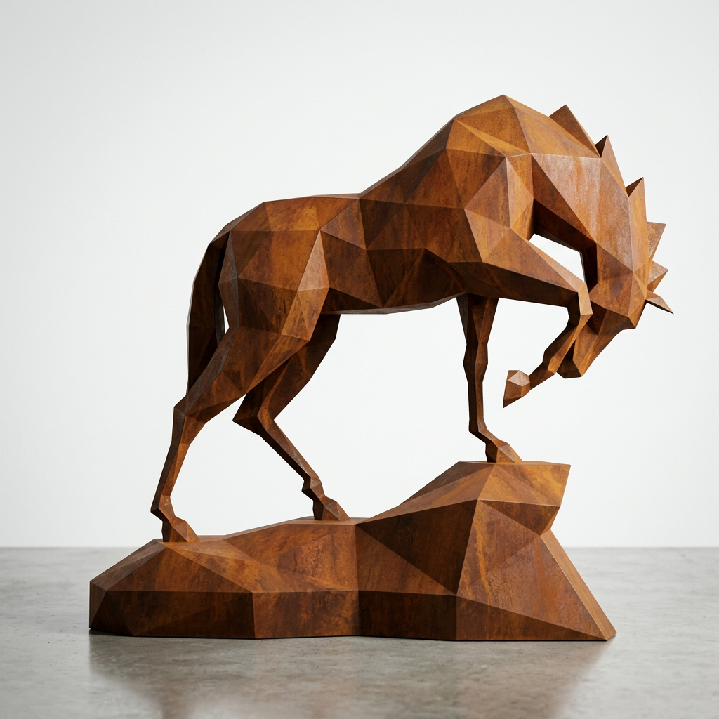 Grande Sculpture cheval Polygone  en Corten - Sculpture Origami