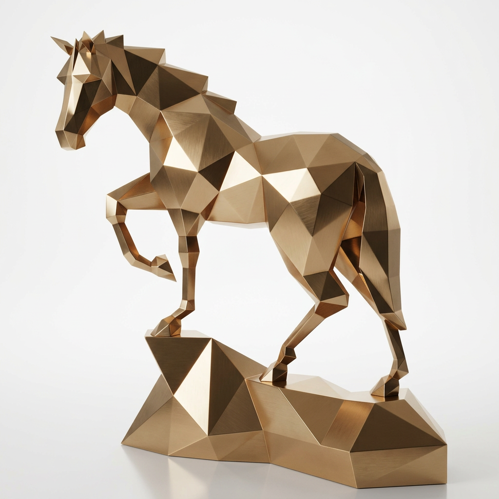 Grande Sculpture Origami Cheval Métallique - Sculpture Origami