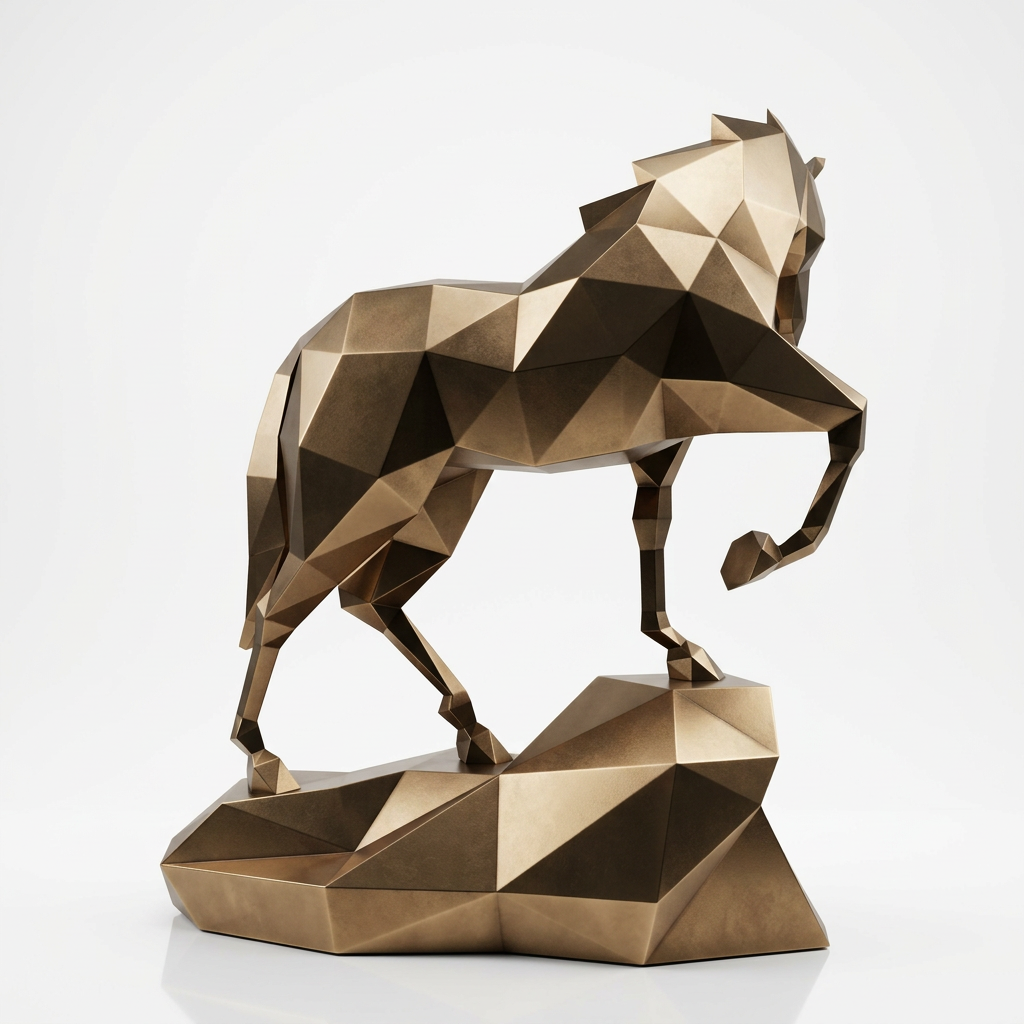 Grande Sculpture Origami Cheval Métallique - Sculpture Origami