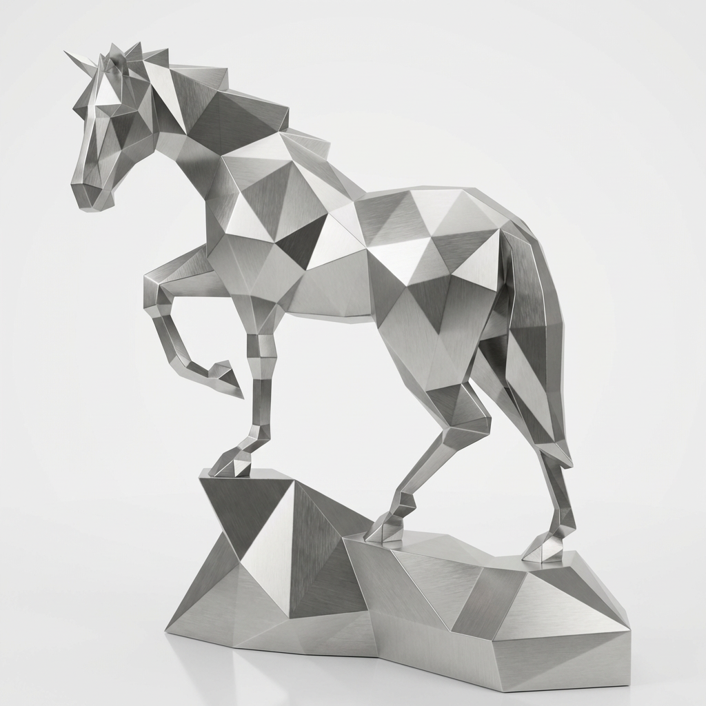 Grande Sculpture Origami Cheval Métallique - Sculpture Origami