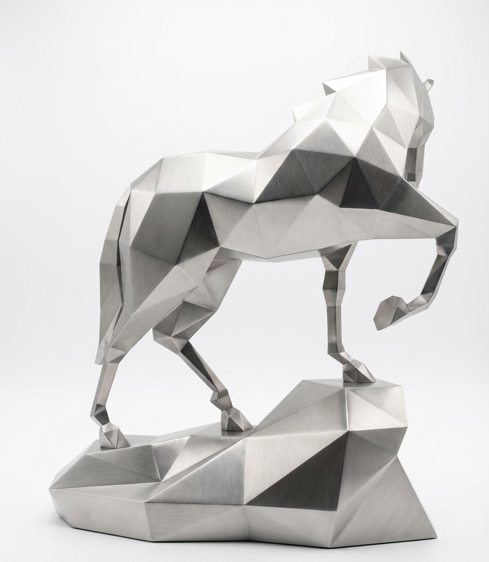 Grande Sculpture Origami Cheval Métallique - Sculpture Origami