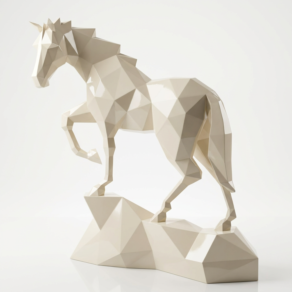 Petite Sculpture Origami Cheval Métallique - Sculpture Origami