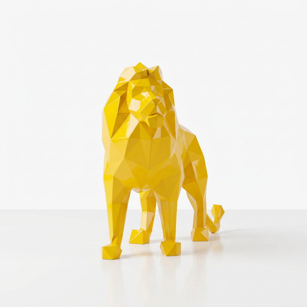 Grande Sculpture de Lion Origami en Résine - Sculpture Origami