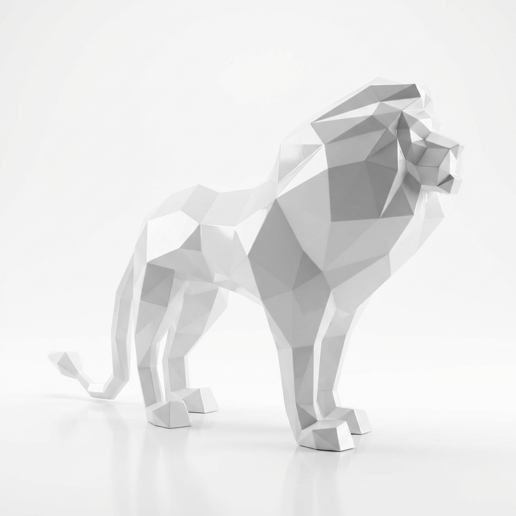 Grande Sculpture de Lion Origami en Résine - Sculpture Origami