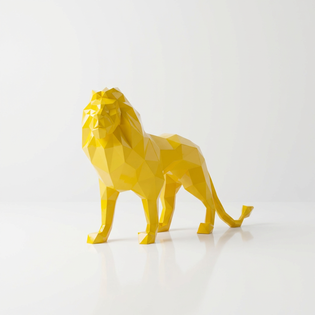 Grande Sculpture de Lion Origami en Résine - Sculpture Origami