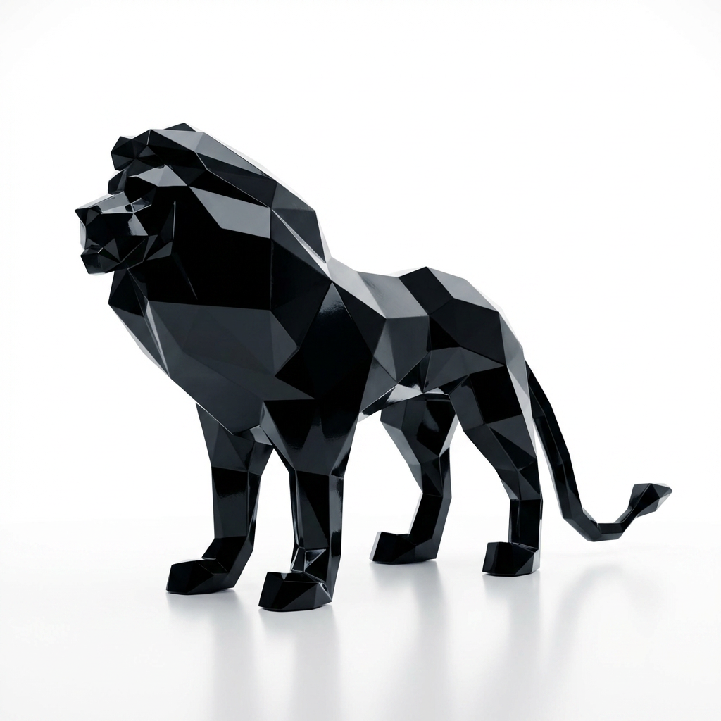 Grande Sculpture de Lion Origami en Résine - Sculpture Origami