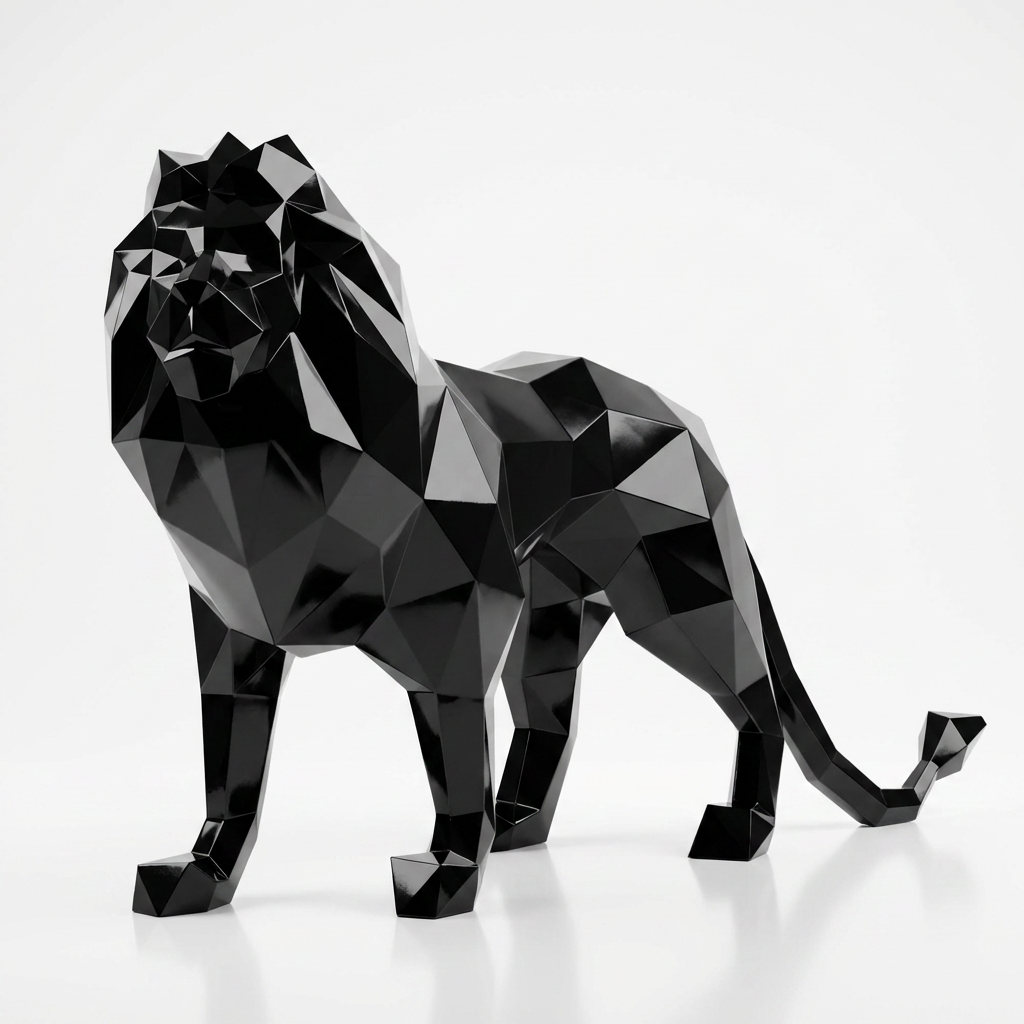 Grande Sculpture de Lion Origami en Résine - Sculpture Origami