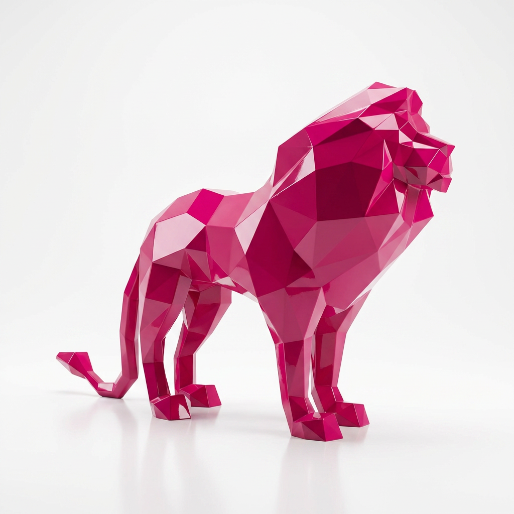 Grande Sculpture de Lion Origami en Résine - Sculpture Origami