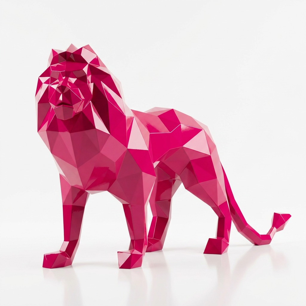 Grande Sculpture de Lion Origami en Résine - Sculpture Origami