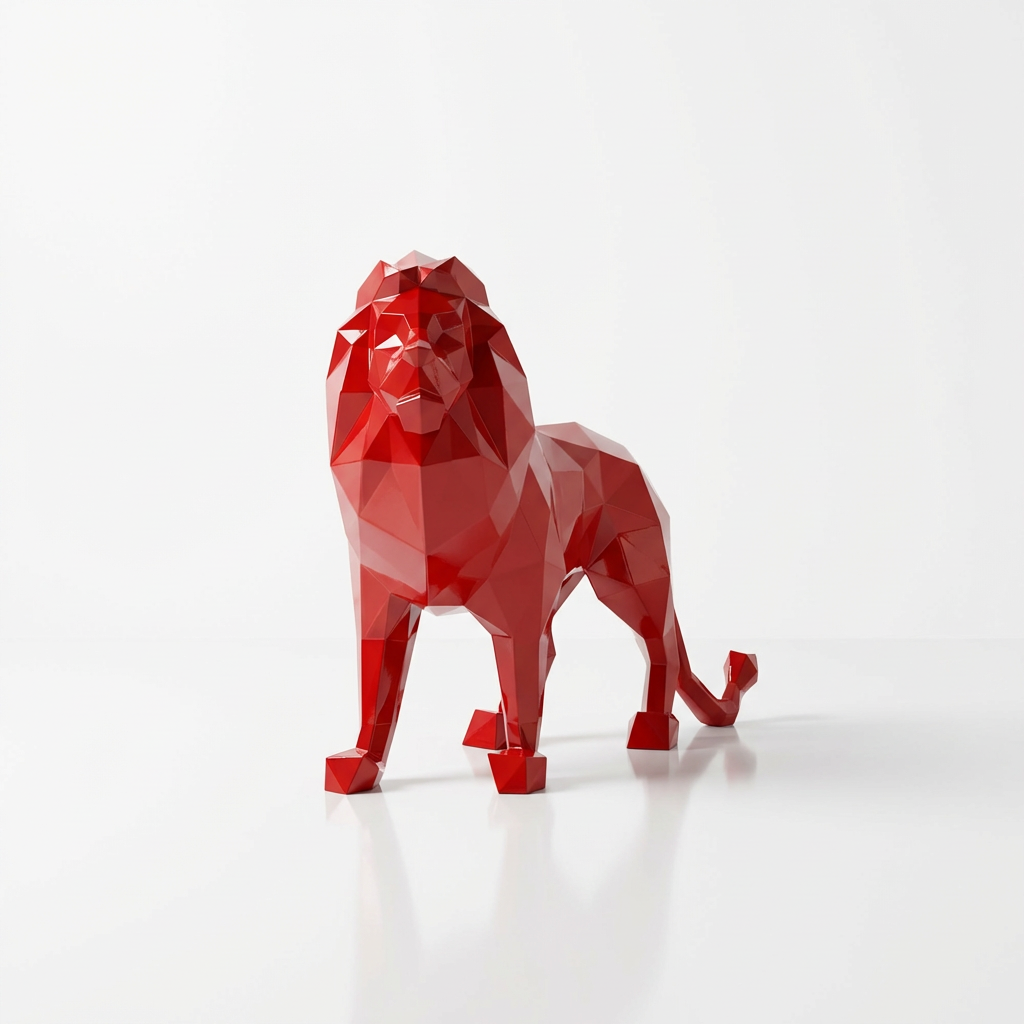 Grande Sculpture de Lion Origami en Résine - Sculpture Origami