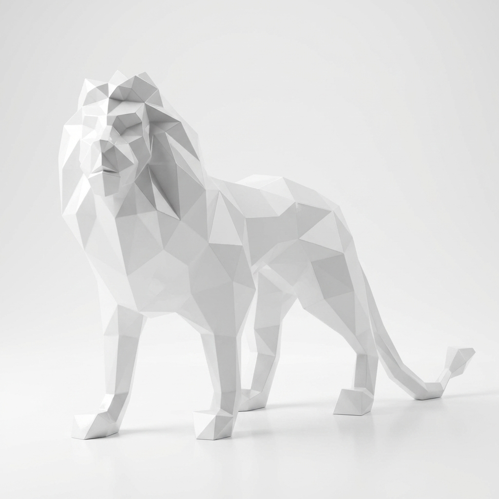 Grande Sculpture de Lion Origami en Résine - Sculpture Origami