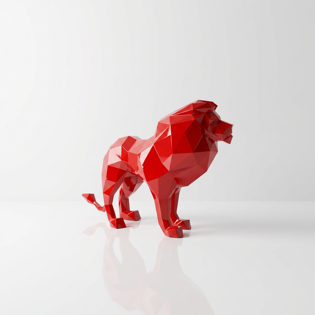 Grande Sculpture de Lion Origami en Résine - Sculpture Origami