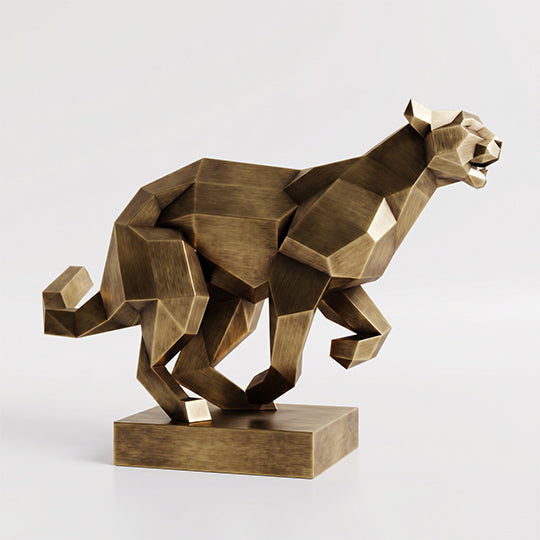 Sculpture Panthère en Mouvement Facettée - Sculpture Origami