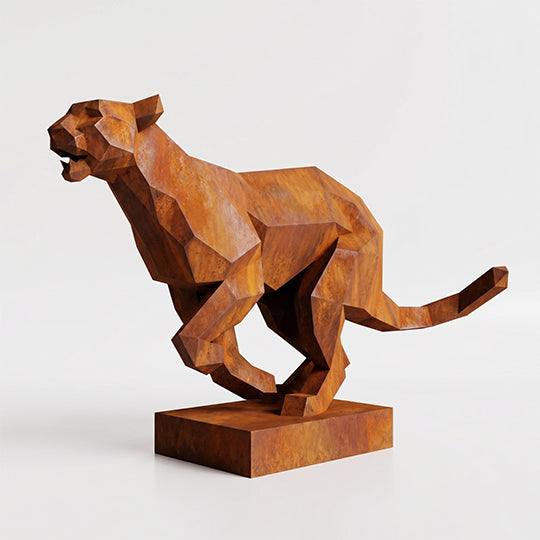 Sculpture Panthère en Mouvement Facettée - Sculpture Origami