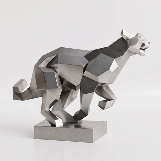 Sculpture Panthère en Mouvement Facettée - Sculpture Origami