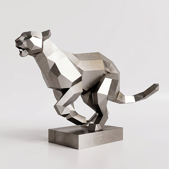 Sculpture Panthère en Mouvement Facettée - Sculpture Origami