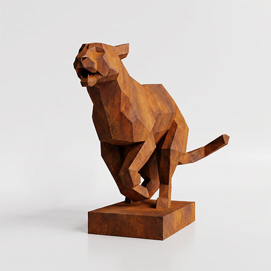 Sculpture Panthère en Mouvement Facettée - Sculpture Origami