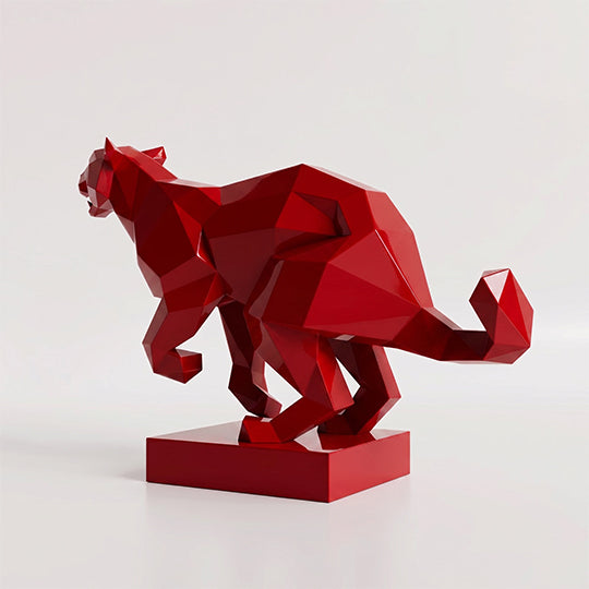 Sculpture Panthère en Mouvement Facettée - Sculpture Origami