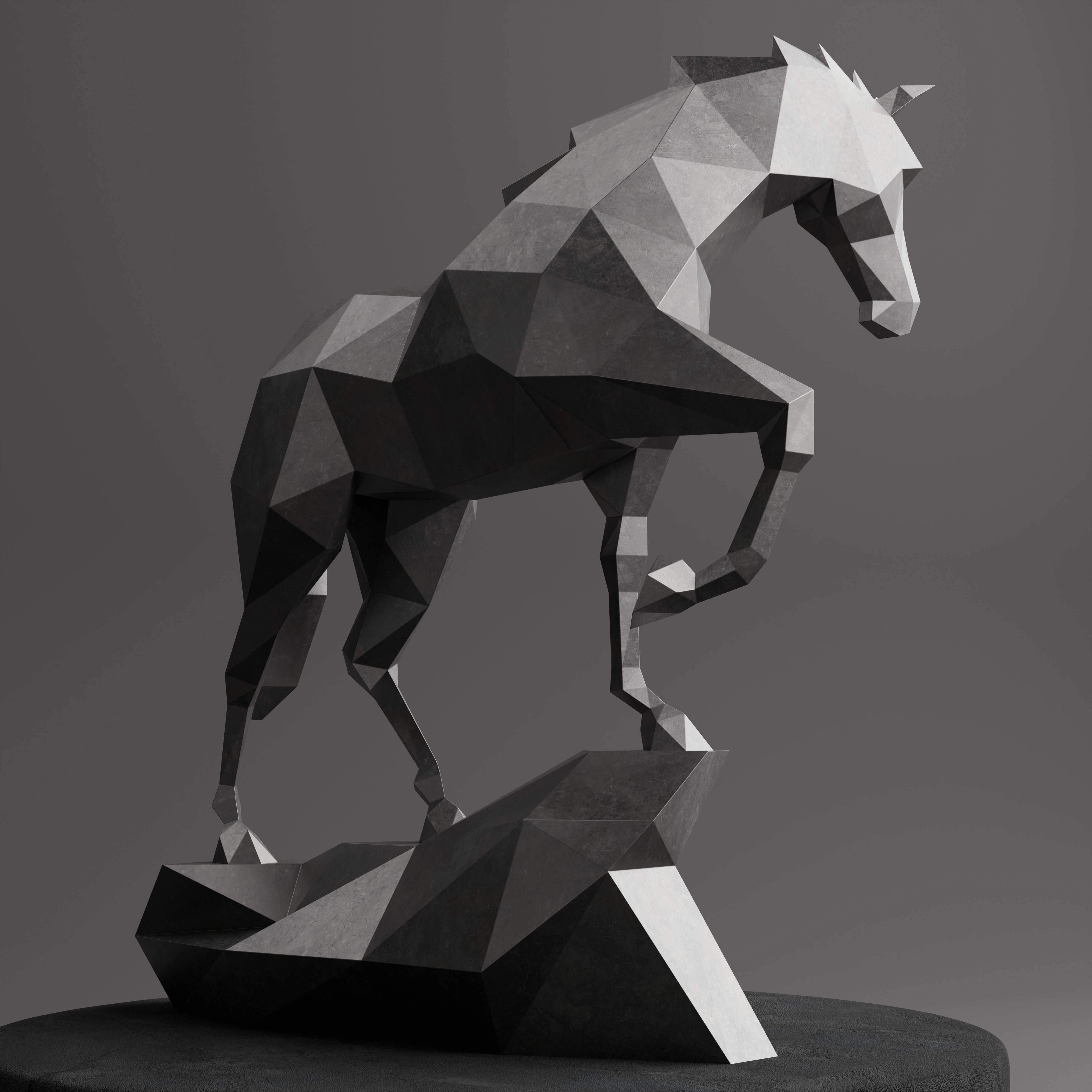 Sculpture Origami Cheval Métallique - Sculpture Origami