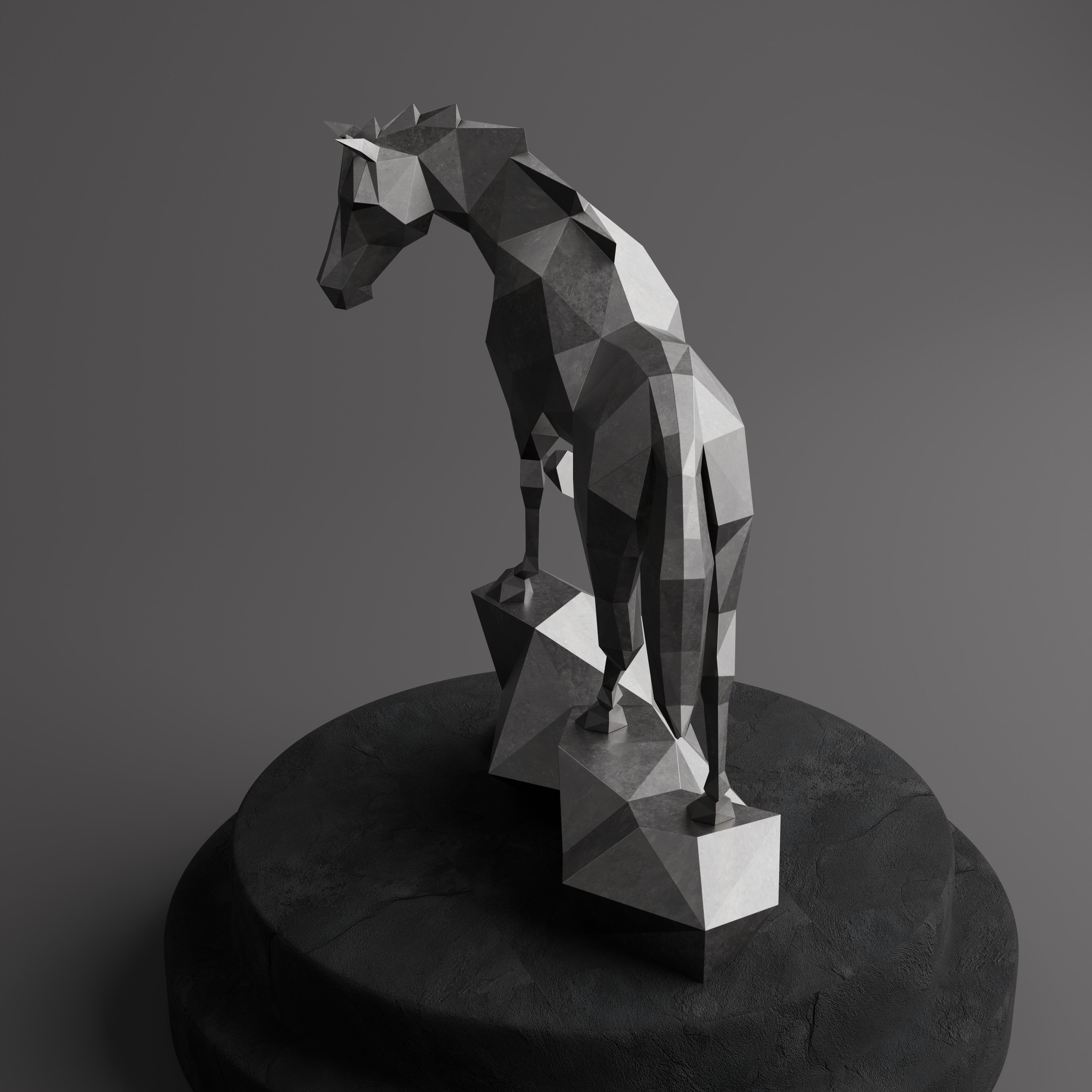 Sculpture Origami Cheval Métallique - Sculpture Origami