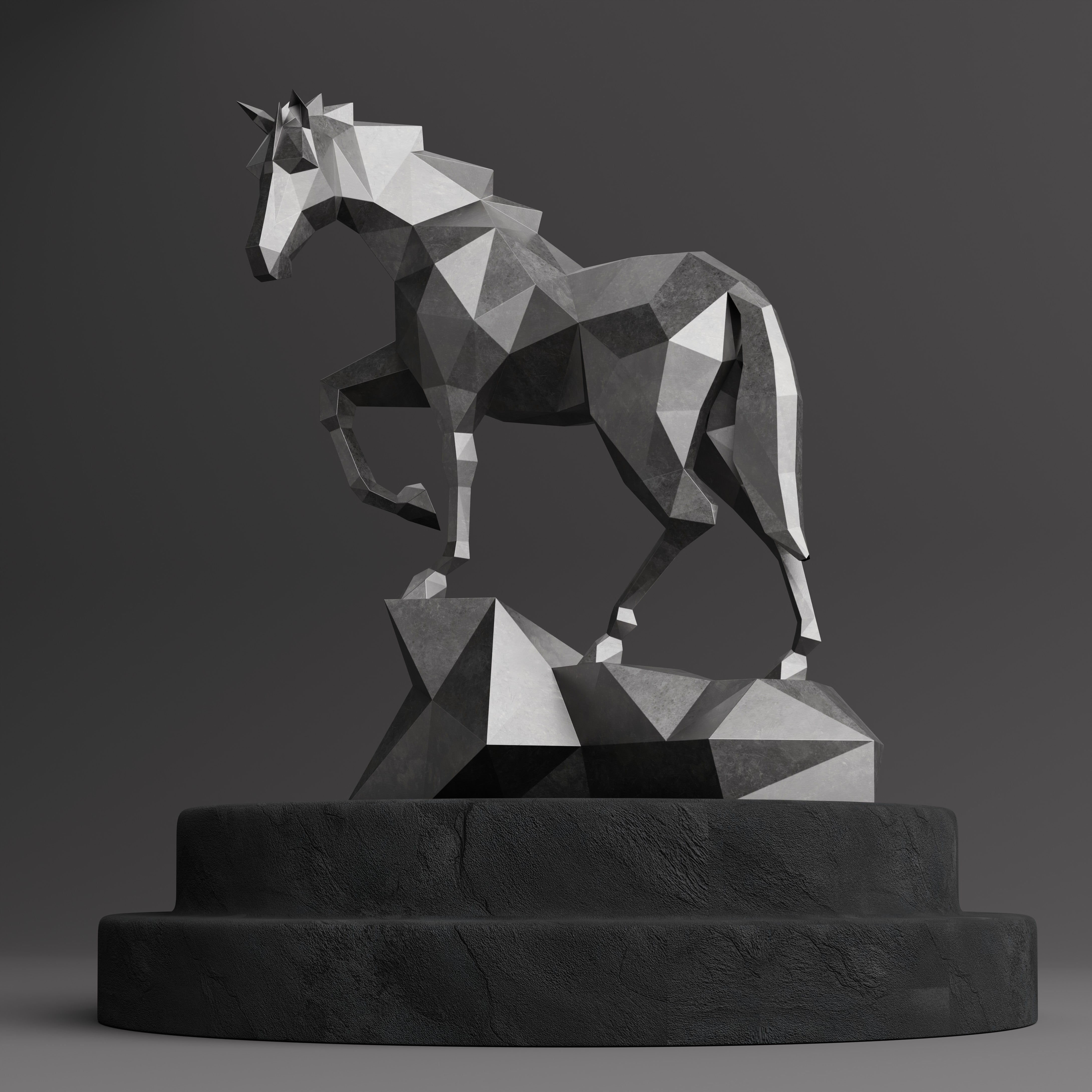 Sculpture Origami Cheval Métallique - Sculpture Origami