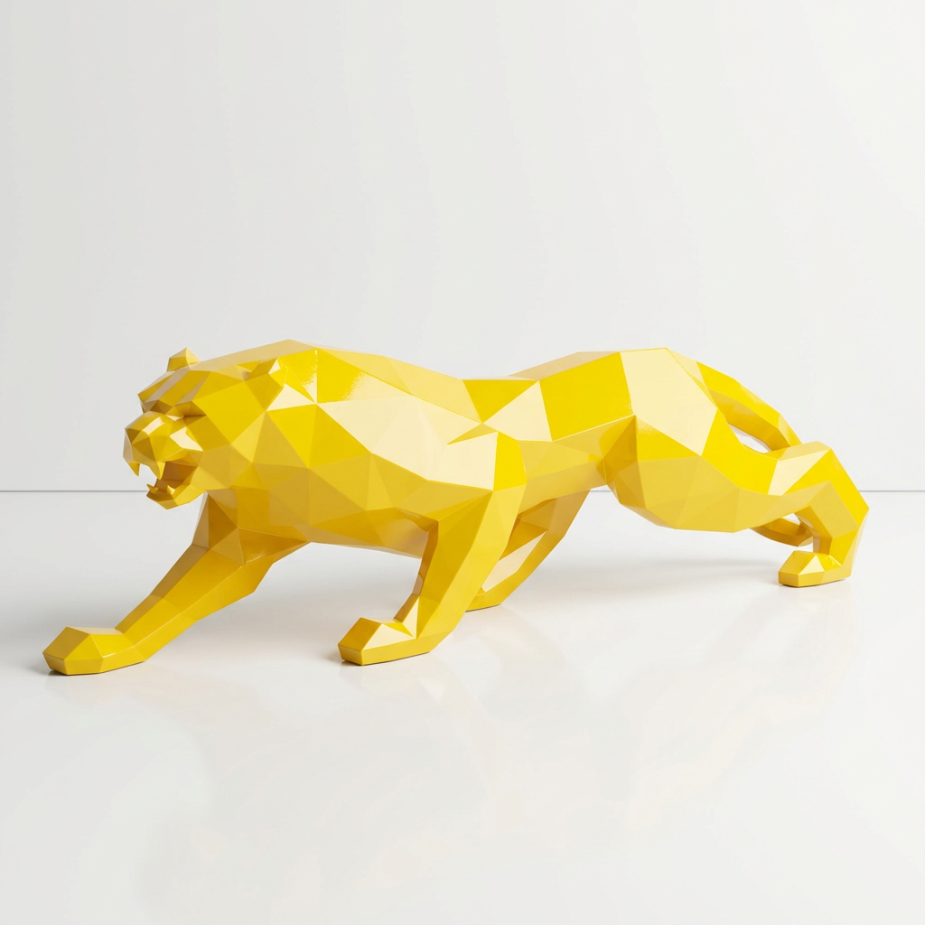 Grande Statue Panthère Design Géométrique - Sculpture Origami