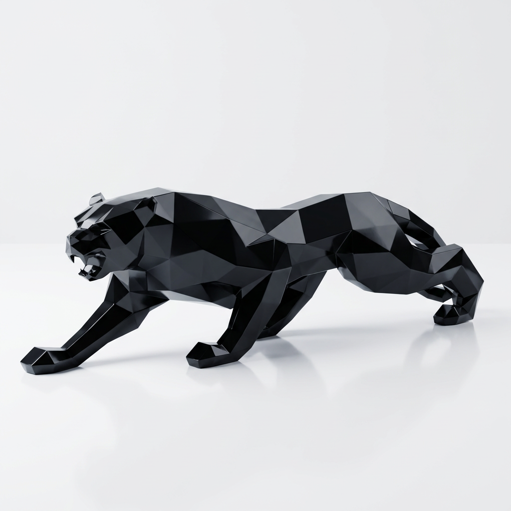 Grande Statue Panthère Design Géométrique - Sculpture Origami