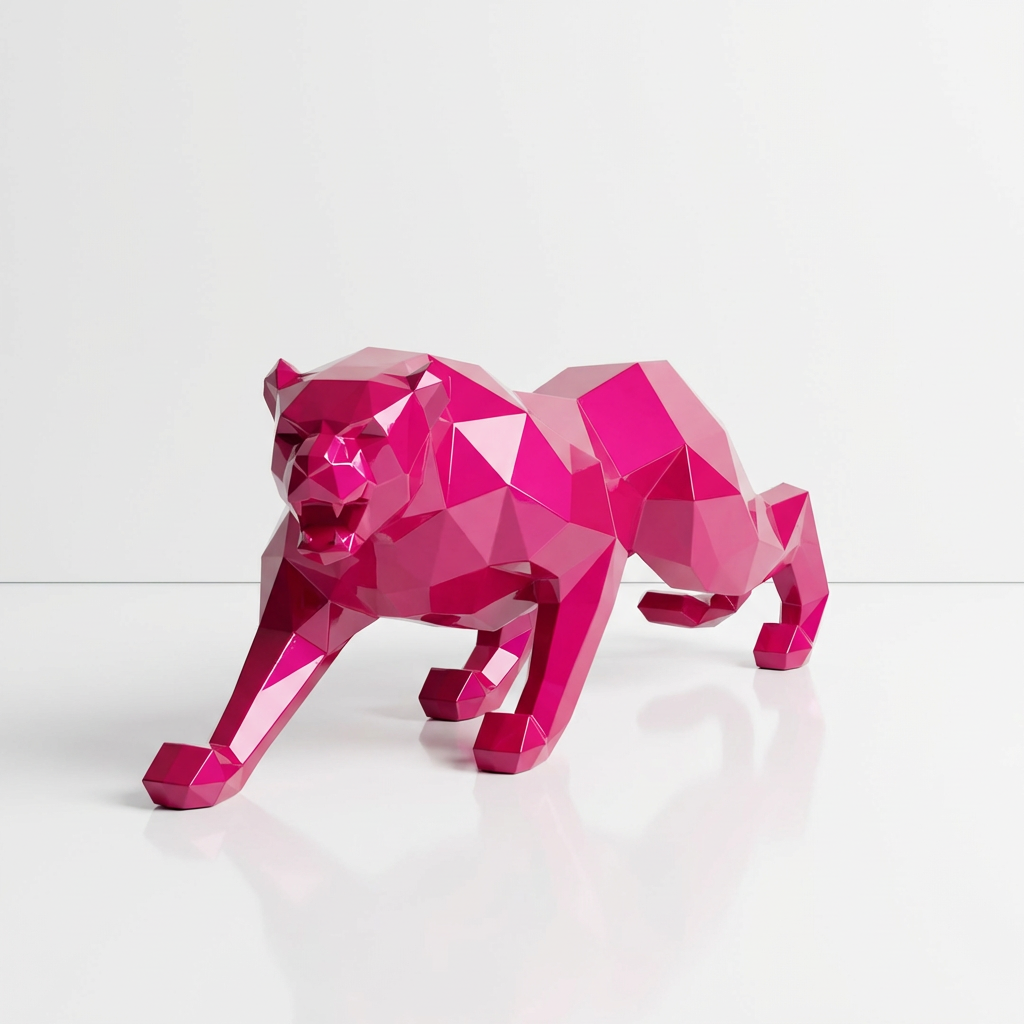 Grande Statue Panthère Design Géométrique - Sculpture Origami