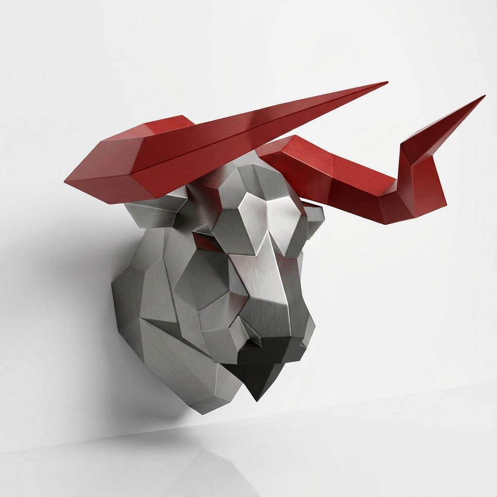 Sculpture Tête de Taureau Murale Facettée - Sculpture Origami