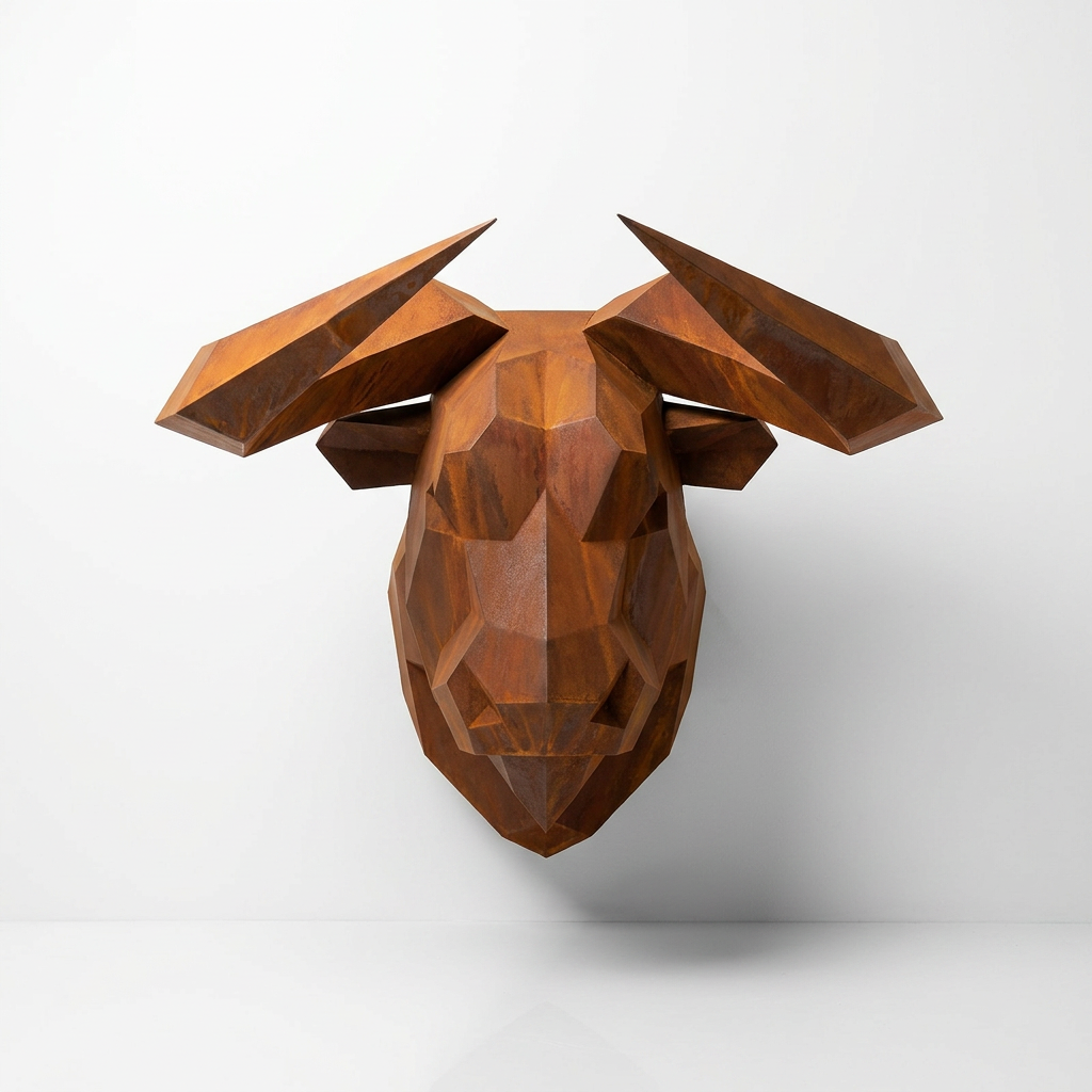Sculpture Tête de Taureau Murale Facettée - Sculpture Origami
