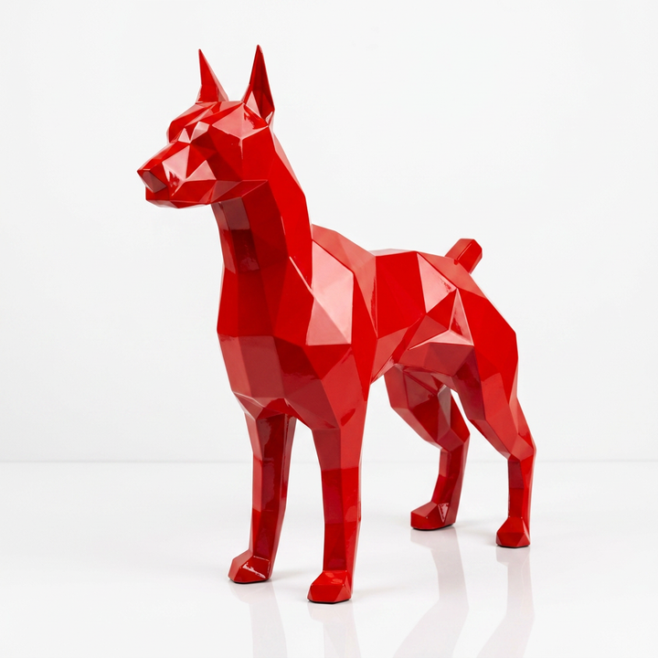 Grande Statue Doberman Polygone en Résine - Sculpture Origami