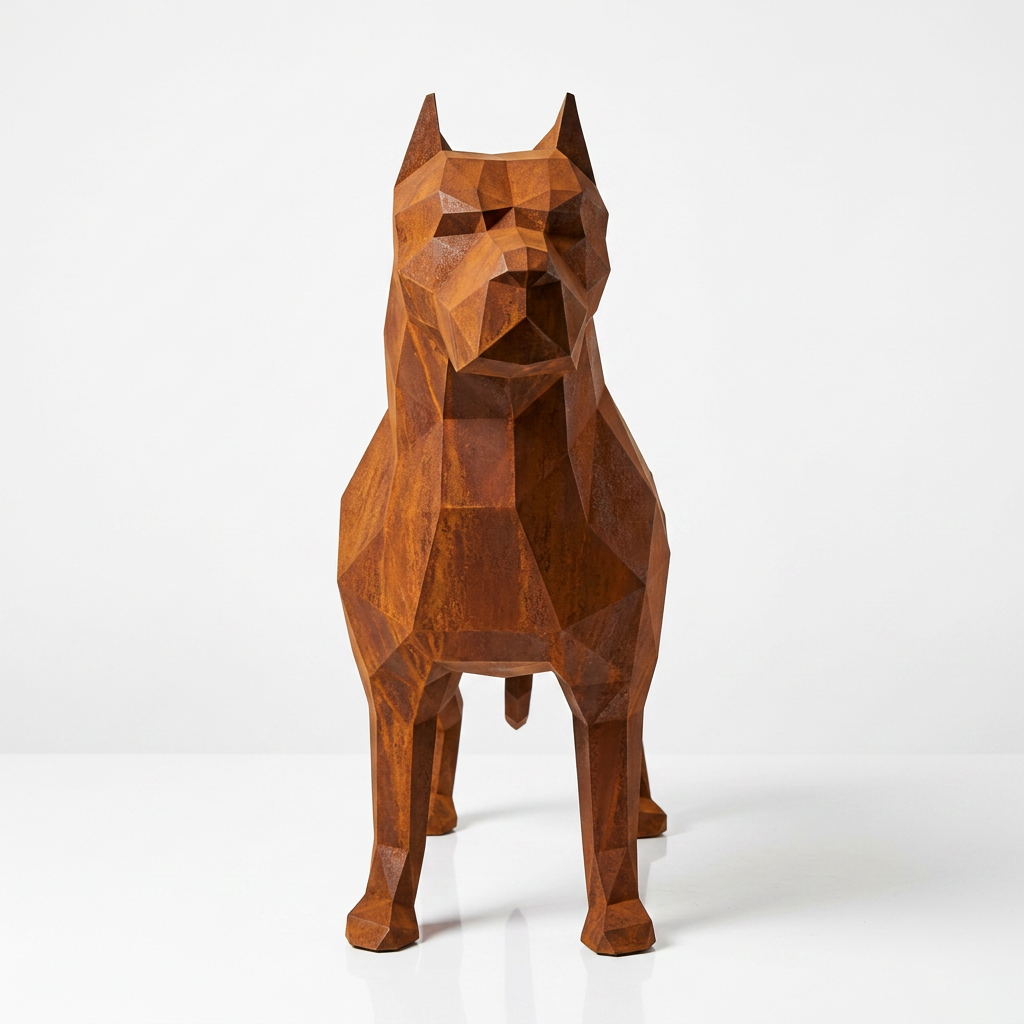 Grande Sculpture Pitbull Polygone en Corten - Sculpture Origami