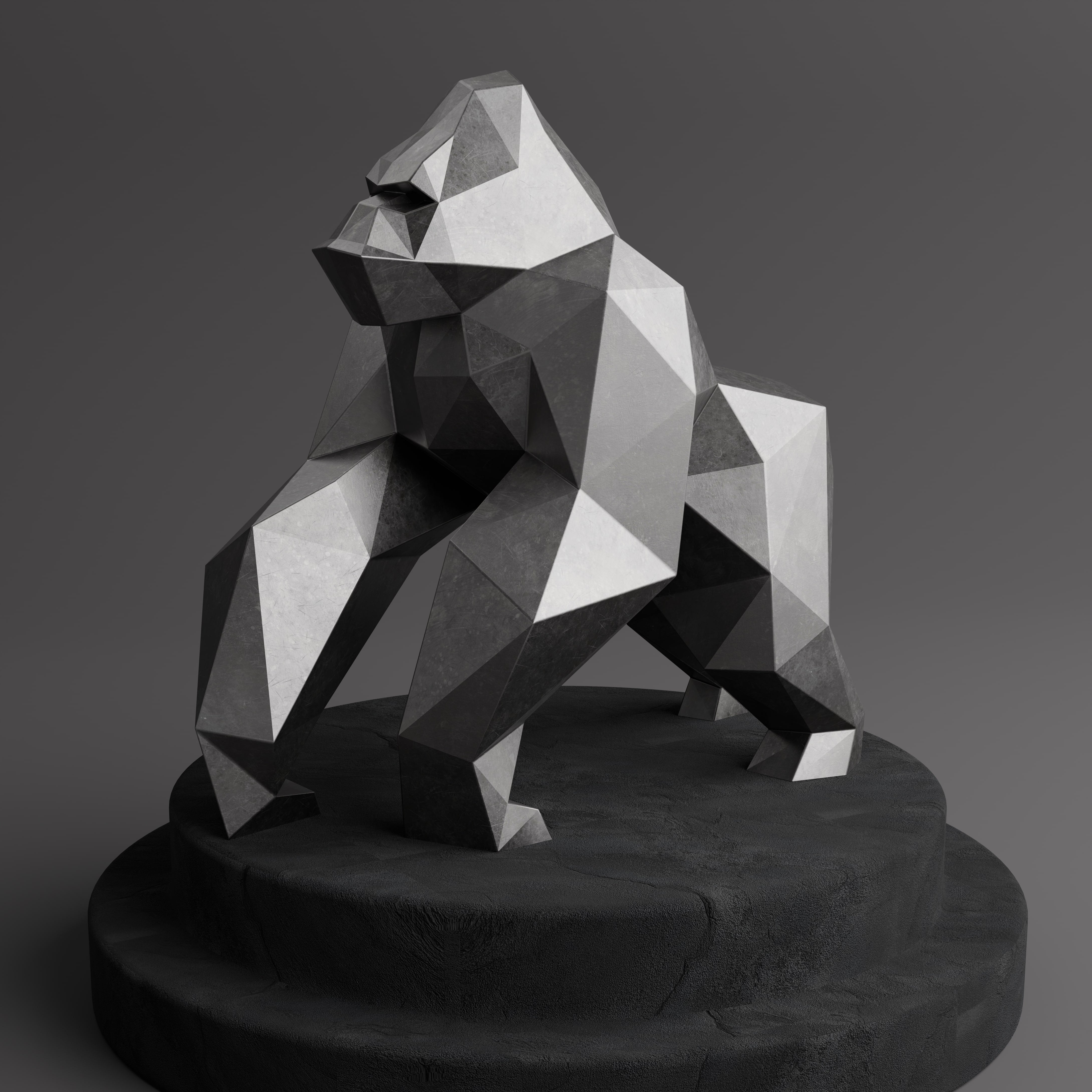 Sculpture Gorille Polygone - Sculpture Origami