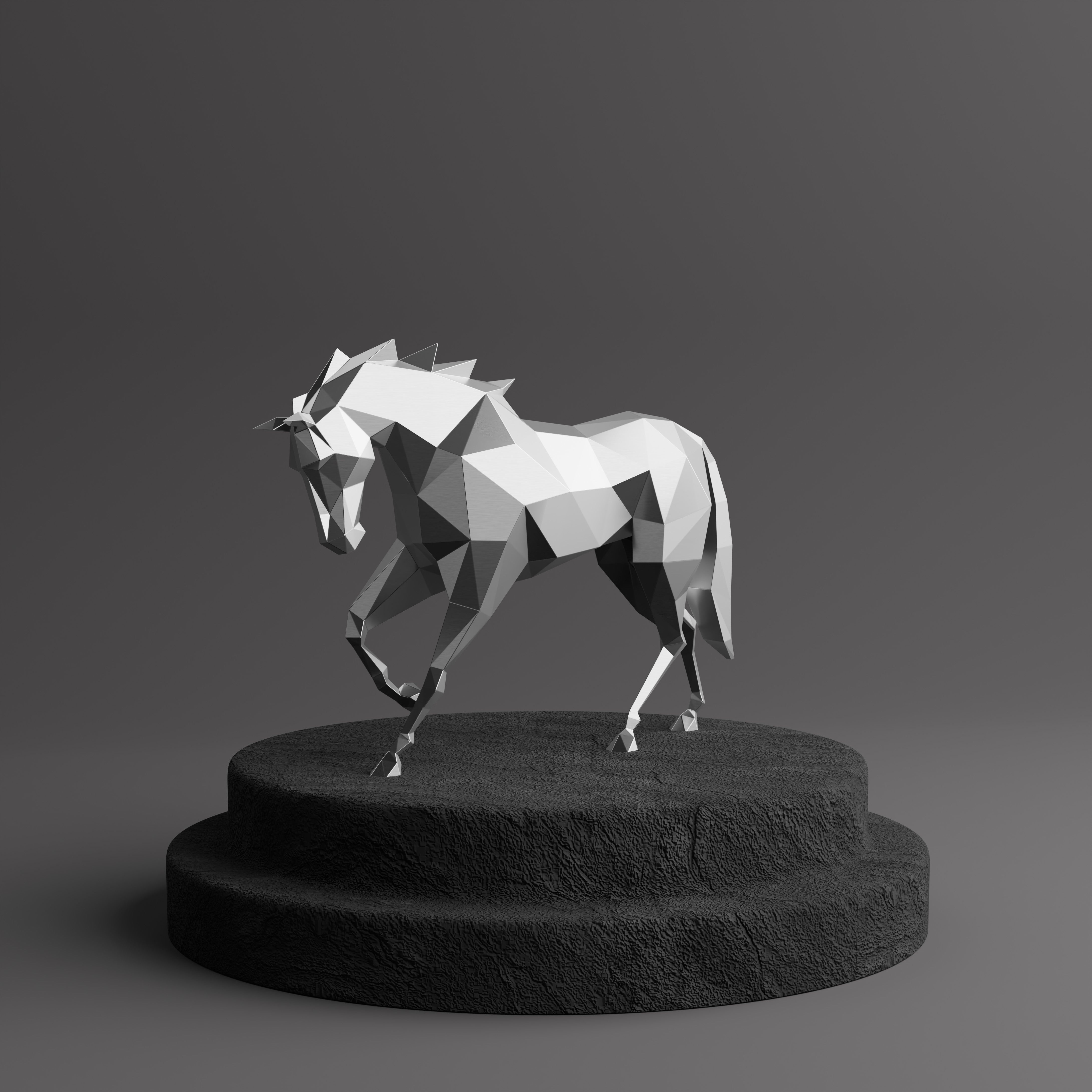 Sculpture Cheval Polygone - Sculpture Origami